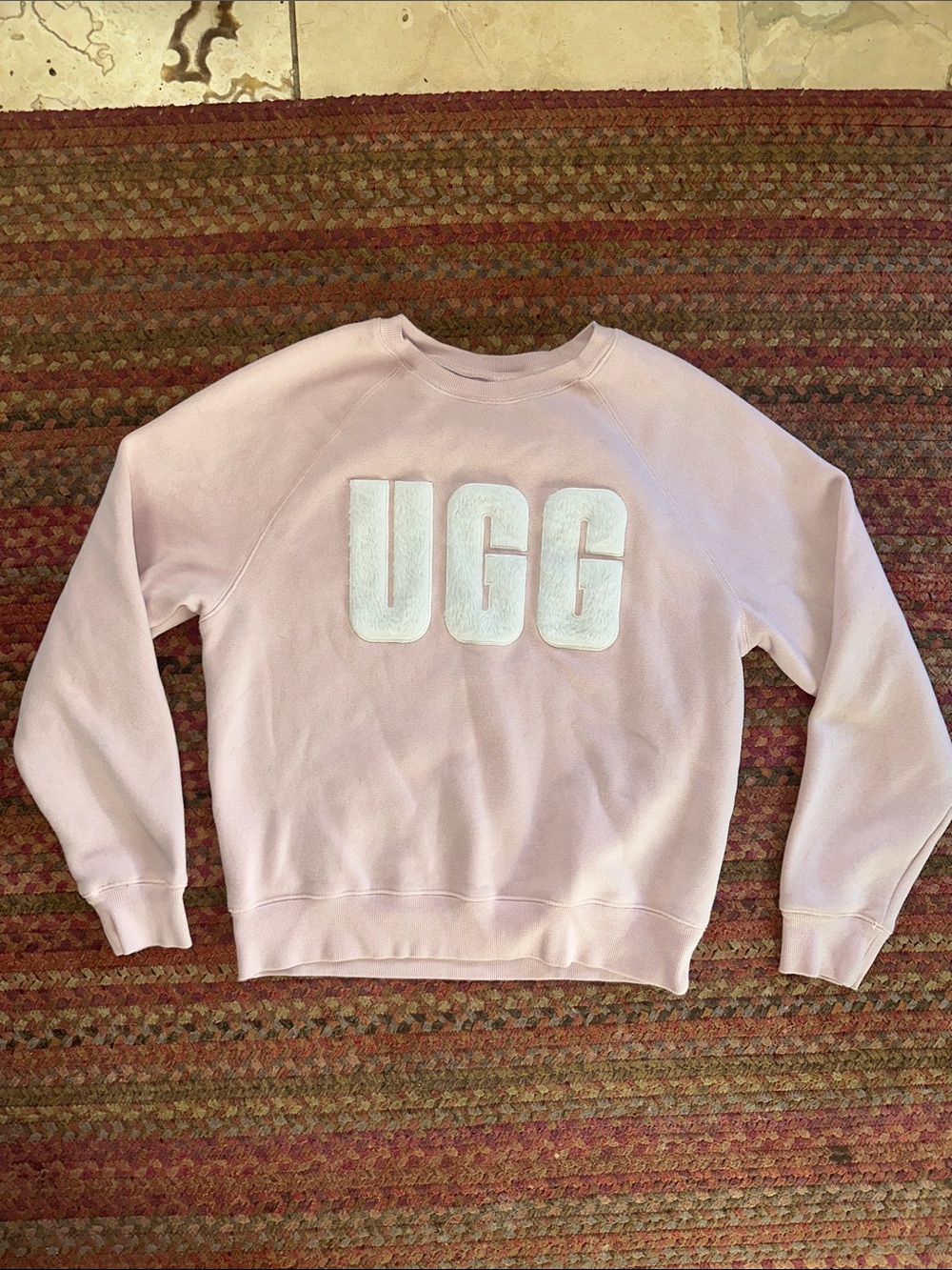 UGG RTW Pale Pink Crewneck Sweatshirt with White fuzzy Logo